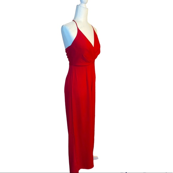 URBAN OUTFITTERS Red Wide leg Jumpsuit W/Halter Style Neckline & Side Zip Sz 2. - Picture 6 of 11